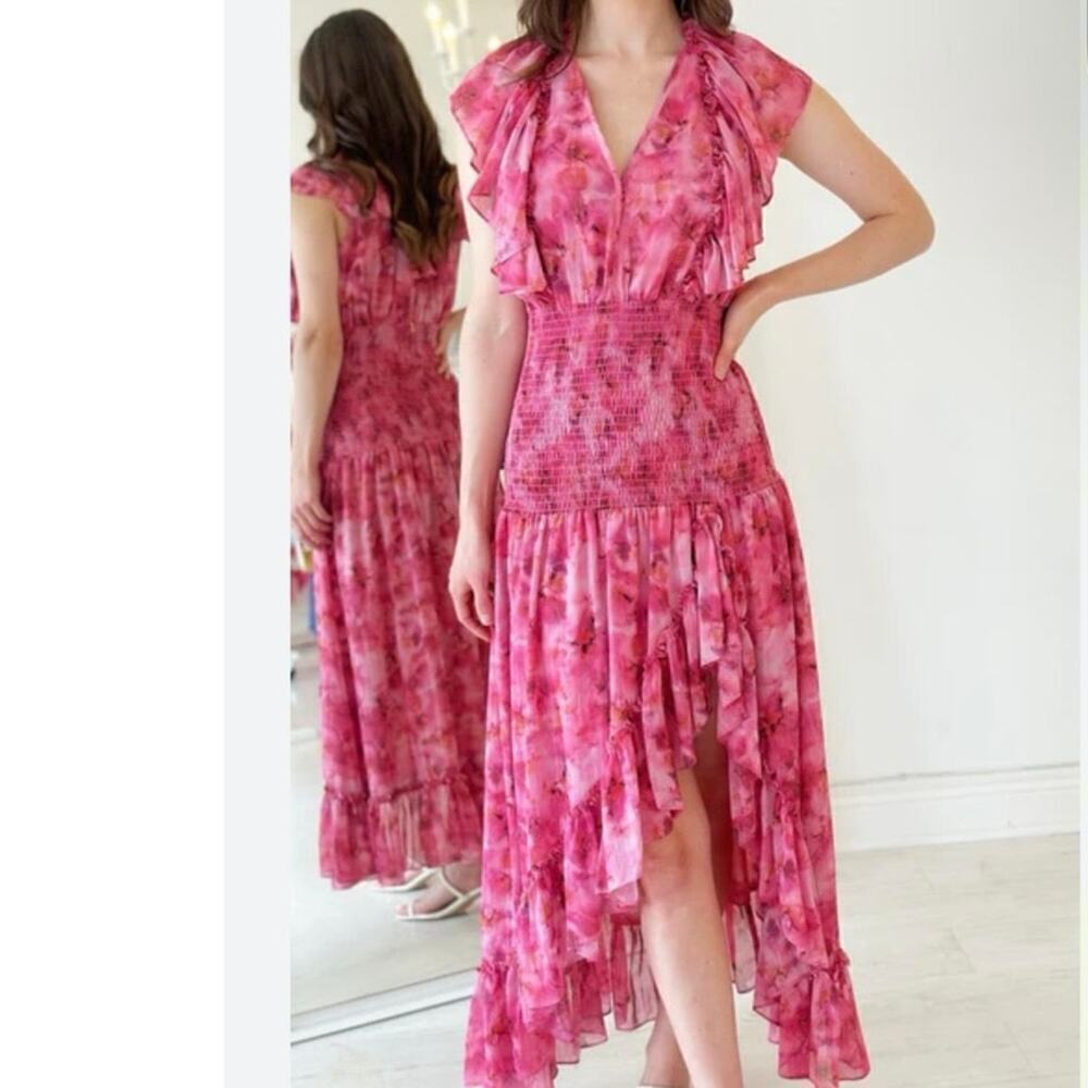 MISA Los Angeles Floral Print Bo Dress Pink Women's Size XS NWT